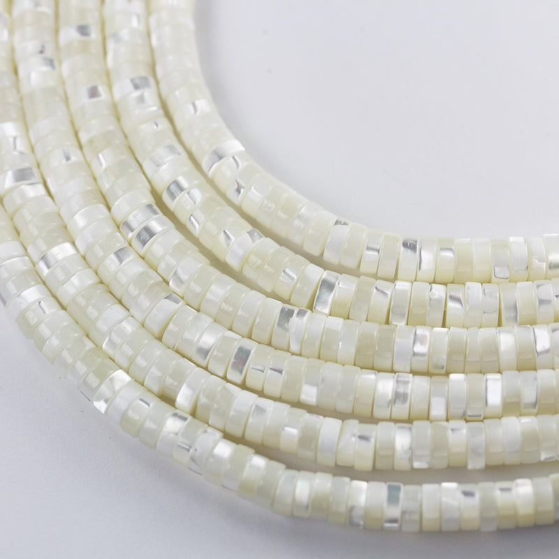 Natural White Shell, 6mm White Rondelle Bead Strand, 15.5inch, about 150 beads, 0.8mm hole