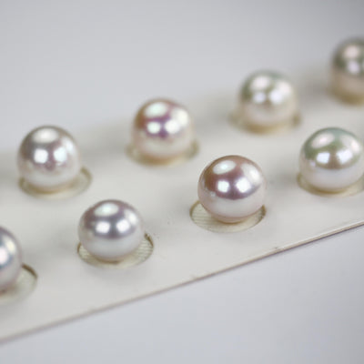 AAAA Freshwater pearl, 7.5-8, 9-10, 10-11mm white, 1 pair AAA half drilled round pearl studs, for making earring/ring, hole 0.8mm