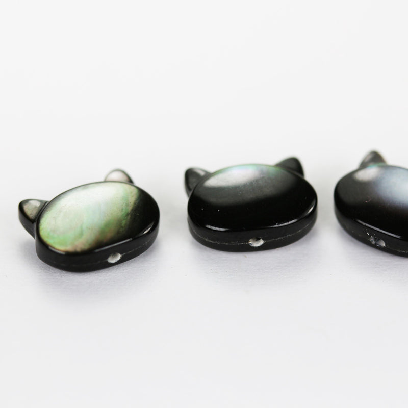 5pcs natural black mother of pearl shell cat head beads, 10*8mm Center drilled cat shape ,  1mm hole