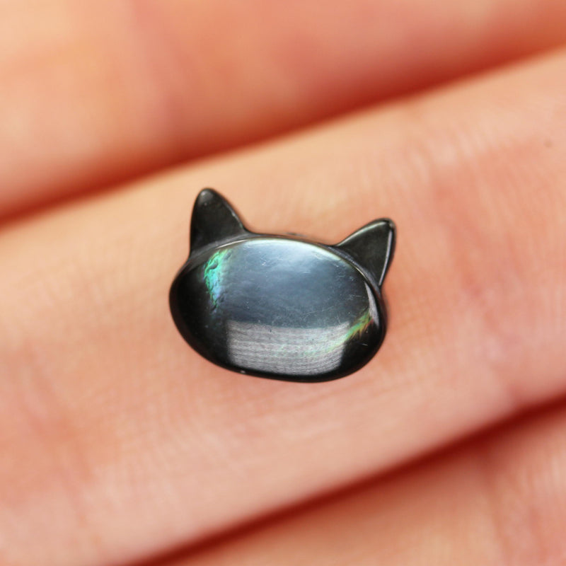 5pcs natural black mother of pearl shell cat head beads, 10*8mm Center drilled cat shape ,  1mm hole