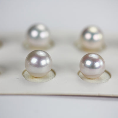 AAAA Freshwater pearl, 7.5-8, 9-10, 10-11mm white, 1 pair AAA half drilled round pearl studs, for making earring/ring, hole 0.8mm