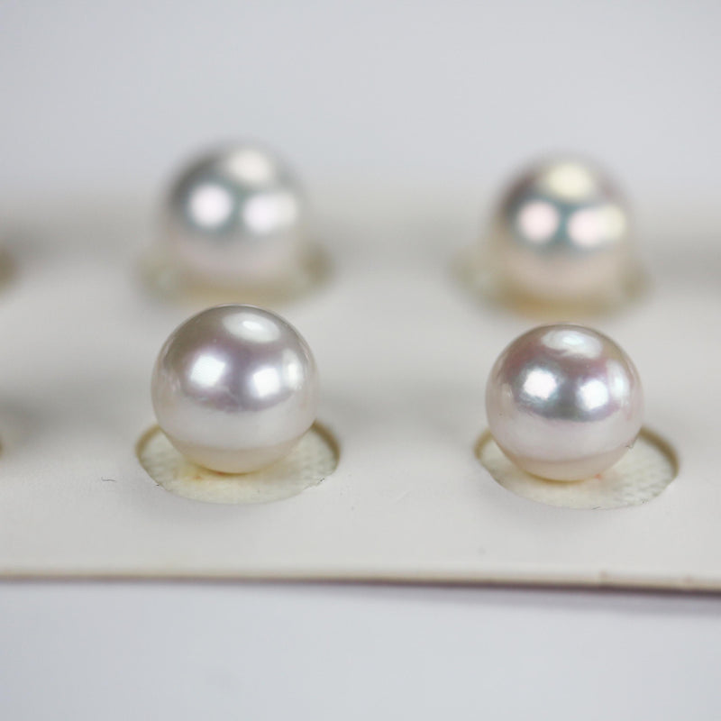 AAAA Freshwater pearl, 7.5-8, 9-10, 10-11mm white, 1 pair AAA half drilled round pearl studs, for making earring/ring, hole 0.8mm