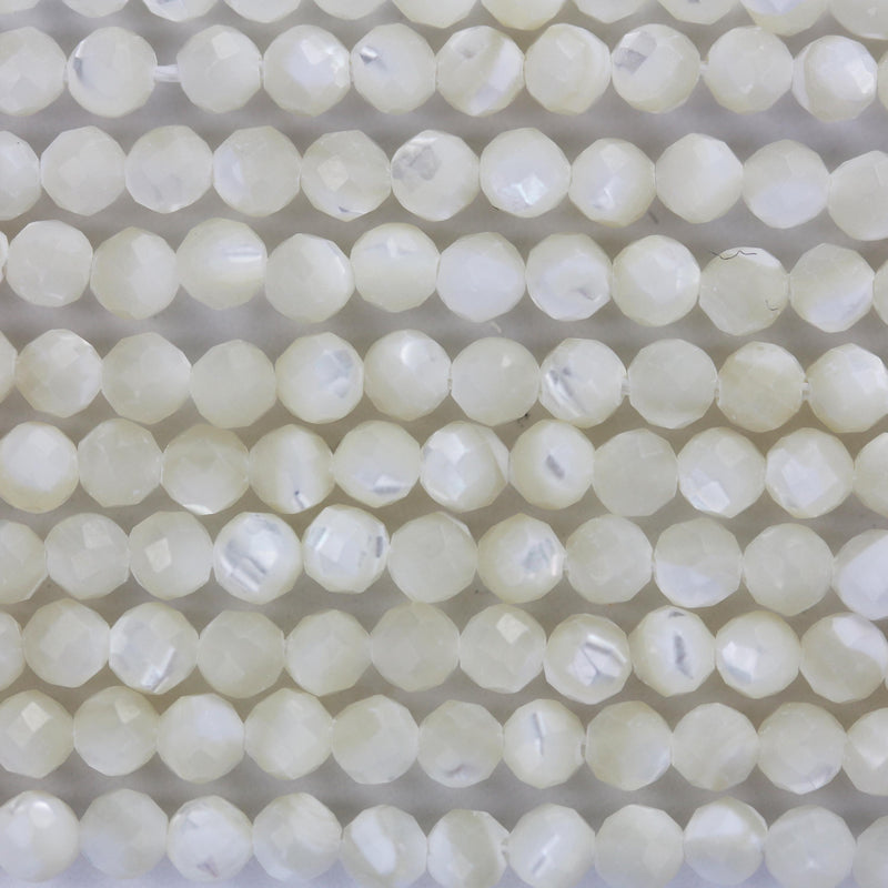 Natural White Shell, 3mm White Faceted Round Bead Strand, 15.5inch, About 120 Beads, 0.6mm Hole