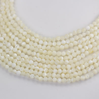 Natural White Shell, 3mm White Faceted Round Bead Strand, 15.5inch, About 120 Beads, 0.6mm Hole