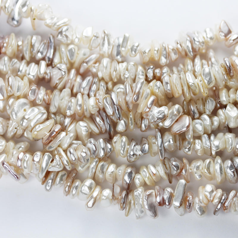 Natural White Shell, 6-8mm Nugget Shape Bead Strand, About 150 Beads, 0.8mm hole