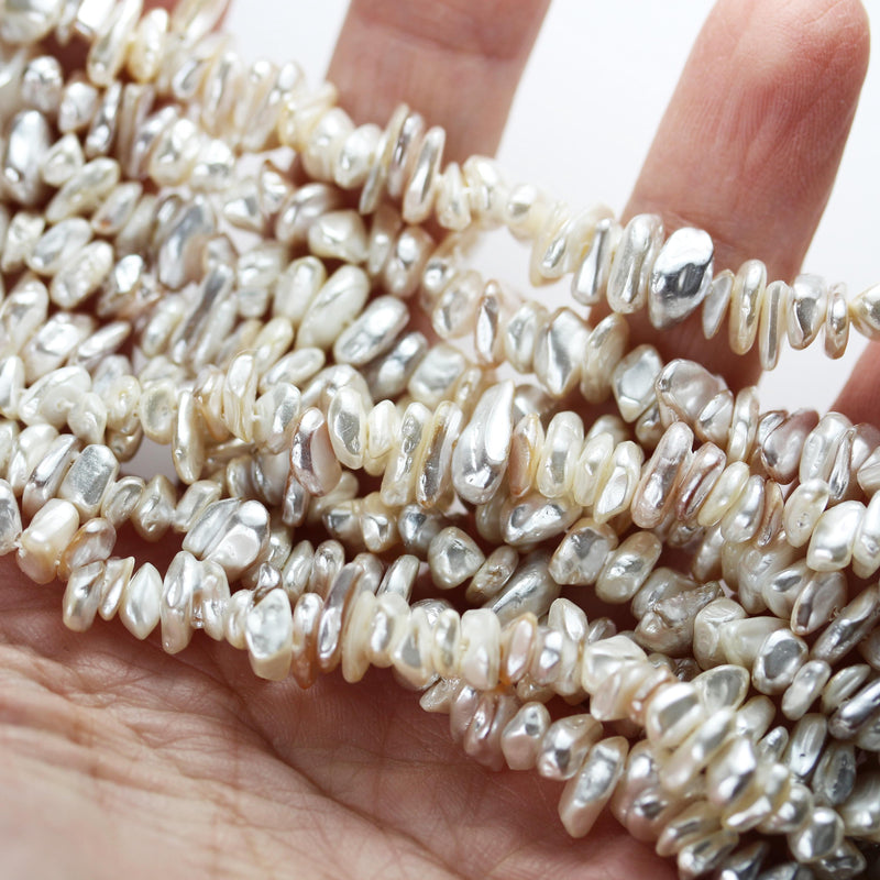 Natural White Shell, 6-8mm Nugget Shape Bead Strand, About 150 Beads, 0.8mm hole