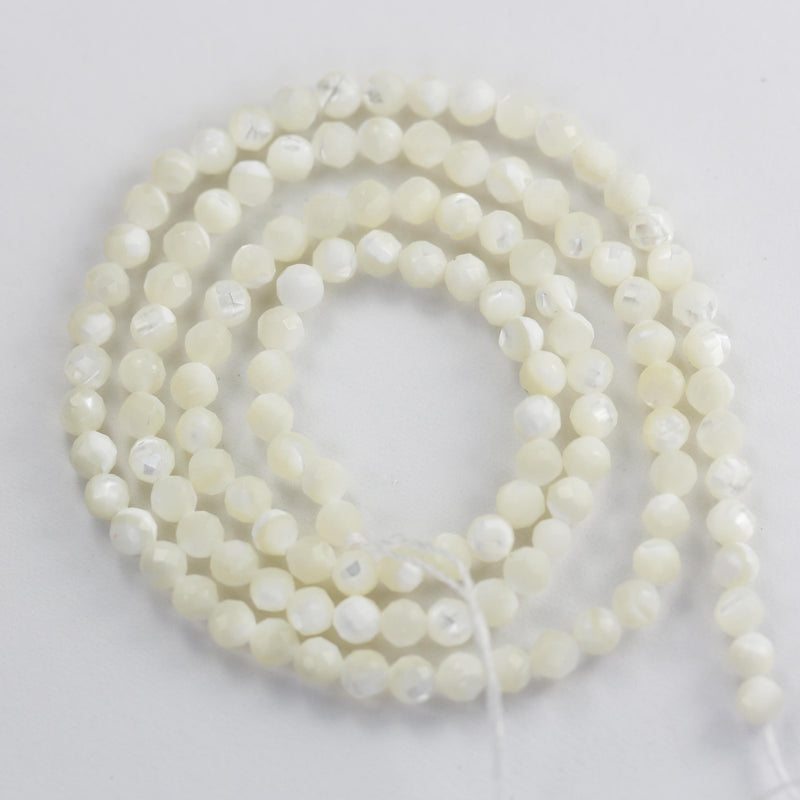 Natural White Shell, 3mm White Faceted Round Bead Strand, 15.5inch, About 120 Beads, 0.6mm Hole