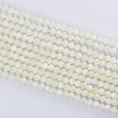 Natural White Shell, 3mm White Faceted Round Bead Strand, 15.5inch, About 120 Beads, 0.6mm Hole