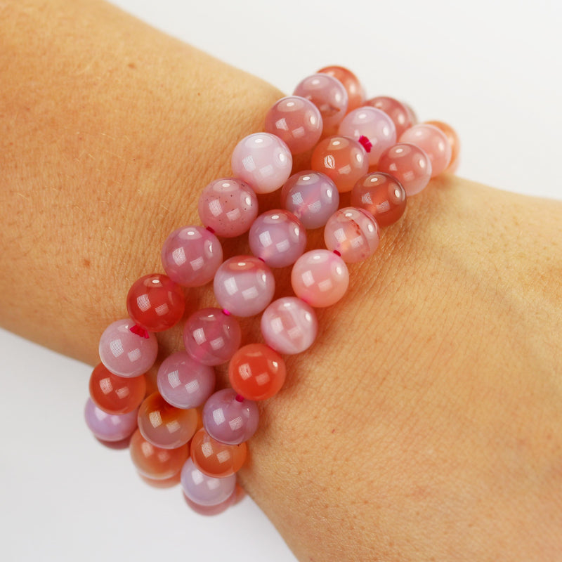 Natural Round Pink Botswana Agate Gemstone Bracelet, Size beads 9mm, Length 7.5 inch