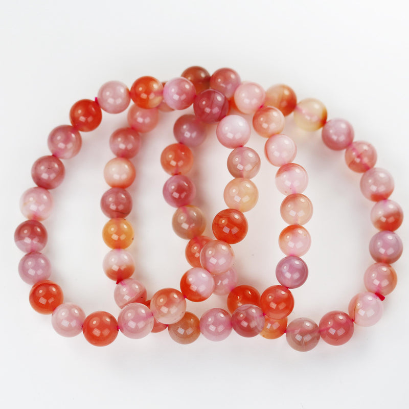 Natural Round Pink Botswana Agate Gemstone Bracelet, Size beads 9mm, Length 7.5 inch