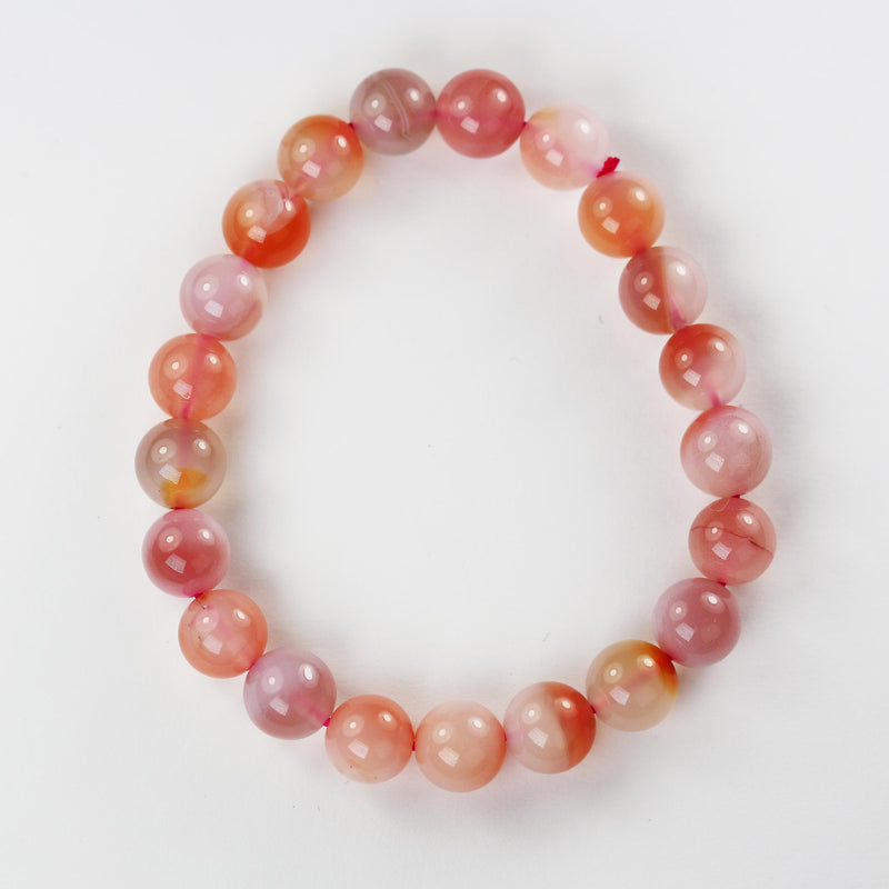 Natural Round Pink Botswana Agate Gemstone Bracelet, Size beads 9mm, Length 7.5 inch