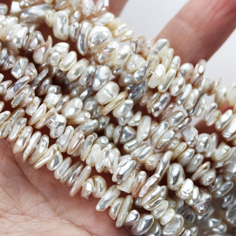 Natural White Shell, 6-8mm Nugget Shape Bead Strand, About 150 Beads, 0.8mm hole