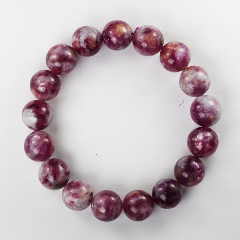 Natural Lepidolite, round purple/white gemstone bracelet, sizes: 7-9mm/9-11mm/11-12mm, hole 1mm