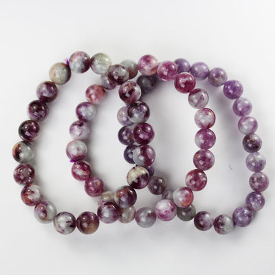 Natural Lepidolite, round purple/white gemstone bracelet, sizes: 7-9mm/9-11mm/11-12mm, hole 1mm