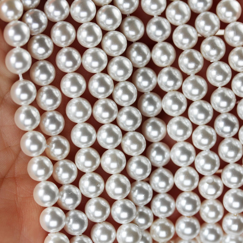 Natural White Shell, 3mm, 4mm, 6.5mm white shell round bead strand, 15.5inch, 0.8mm hole