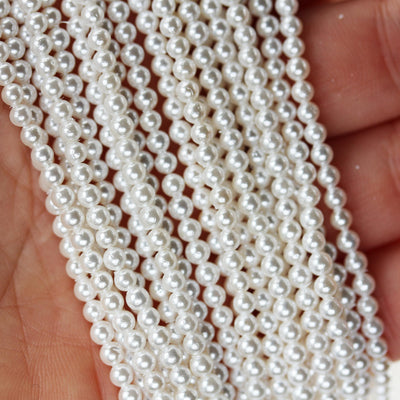 Natural White Shell, 3mm, 4mm, 6.5mm white shell round bead strand, 15.5inch, 0.8mm hole