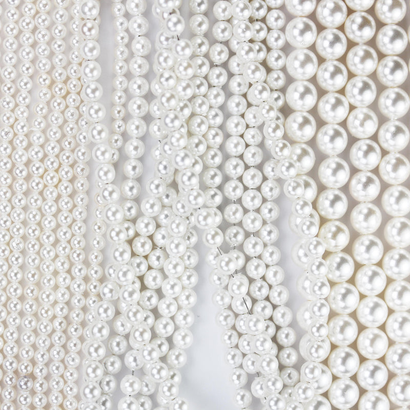 Natural White Shell, 3mm, 4mm, 6.5mm white shell round bead strand, 15.5inch, 0.8mm hole