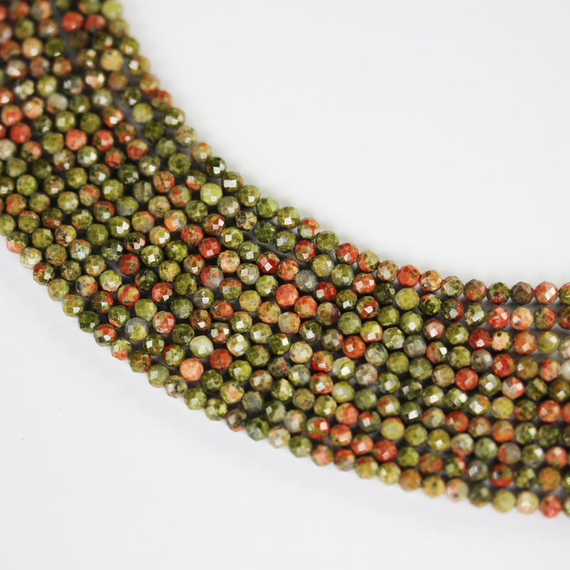 Faceted Unakite, 3mm faceted round beads gemstone strand, one full strand 15.5inch, 0.6mm hole