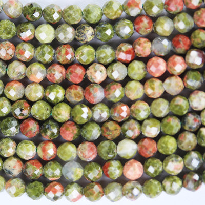 Faceted Unakite, 3mm faceted round beads gemstone strand, one full strand 15.5inch, 0.6mm hole