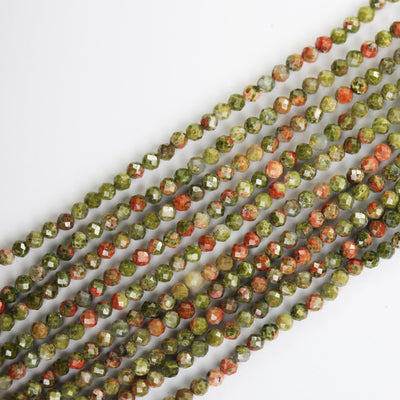 Faceted Unakite, 3mm faceted round beads gemstone strand, one full strand 15.5inch, 0.6mm hole