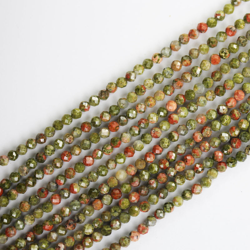 Faceted Unakite, 3mm faceted round beads gemstone strand, one full strand 15.5inch, 0.6mm hole