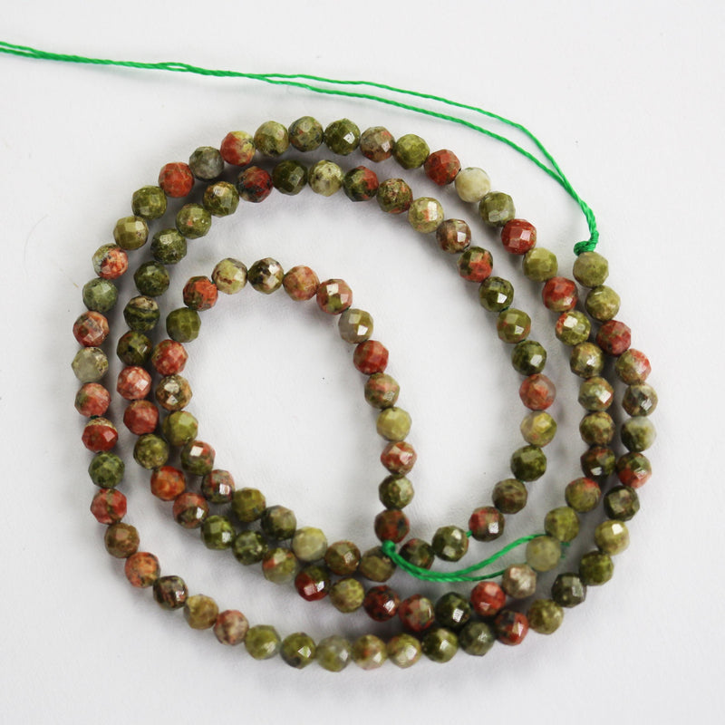 Faceted Unakite, 3mm faceted round beads gemstone strand, one full strand 15.5inch, 0.6mm hole