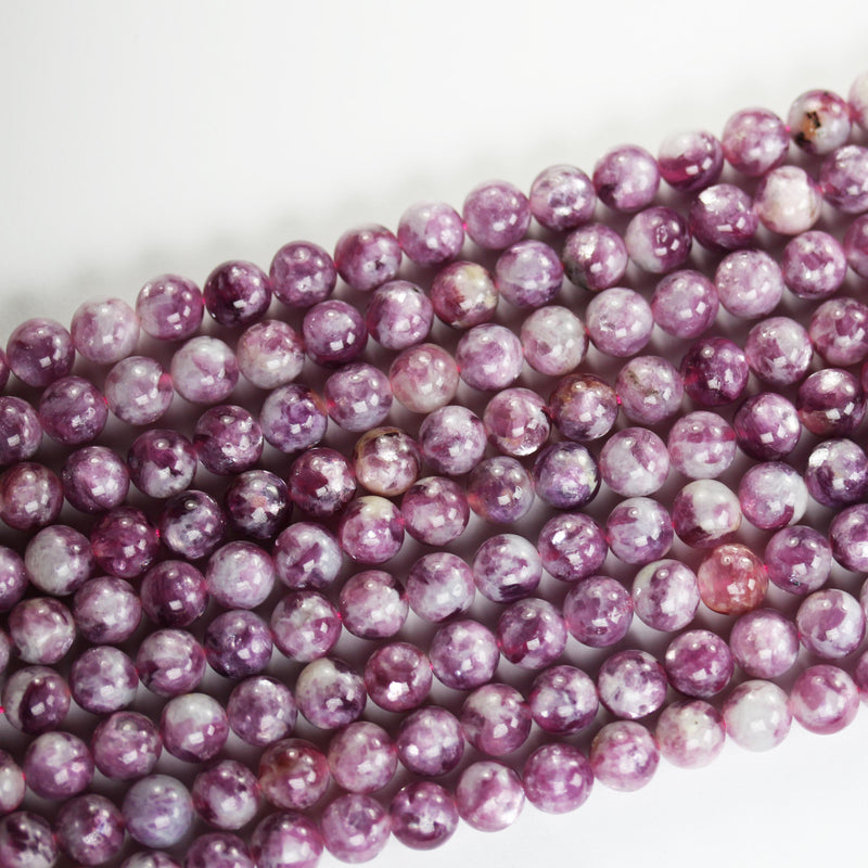 Natural Lepidolite, 8mm round beads gemstone, one full strand about 50 beads, 1mm hole