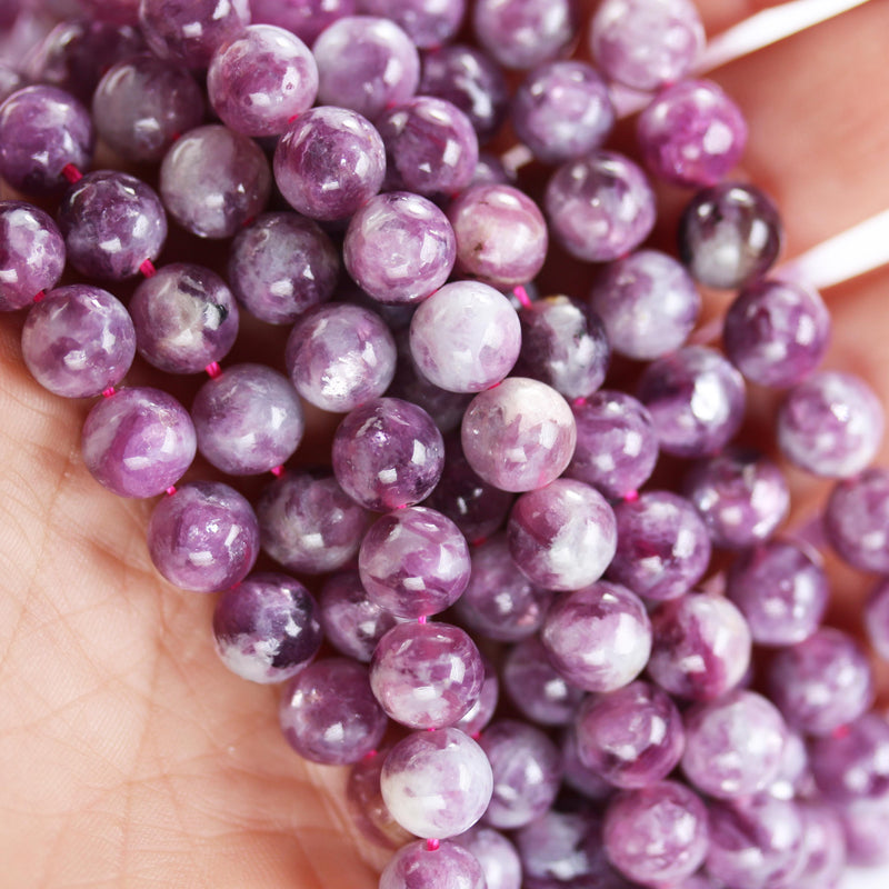 Natural Lepidolite, 8mm round beads gemstone, one full strand about 50 beads, 1mm hole