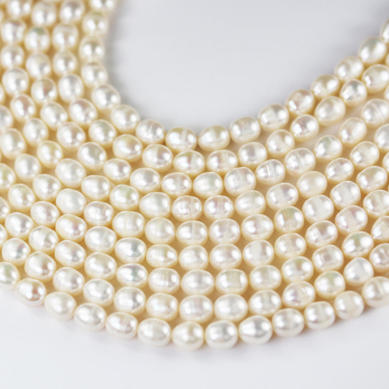 Freshwater pearl strand, white, 6mm*7mm potato shape, 14 inches, 0.8mm hole, about 50pcs pearl