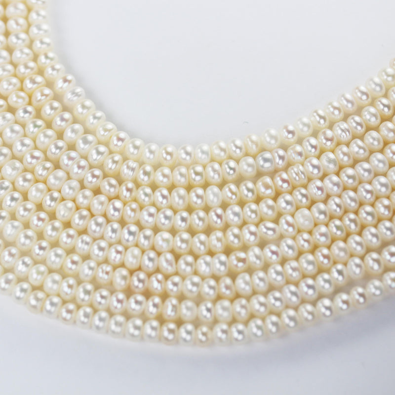 Freshwater pearl strand, white,4*3mm potato shape, 14 inches, 0.5mm side drilled hole, about 150pcs pearl