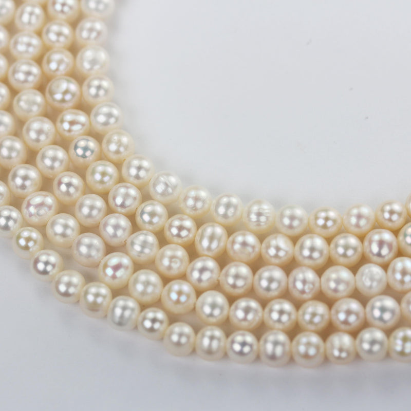 5-6mm white potato freshwater pearl strands,14 inch, about 60 beads,0.6mm hole