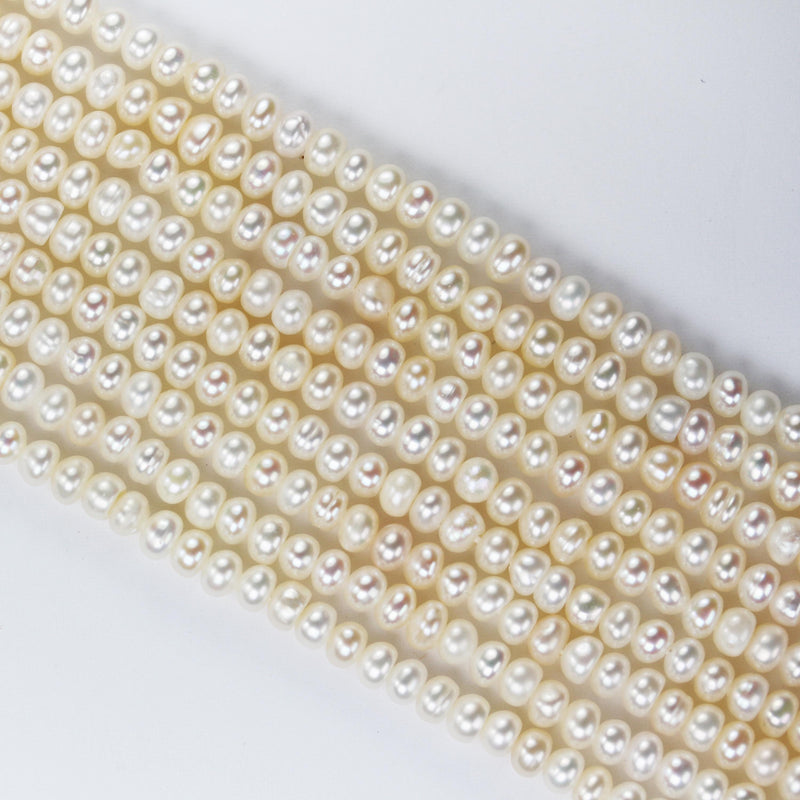 Freshwater pearl strand, white,4*3mm potato shape, 14 inches, 0.5mm side drilled hole, about 150pcs pearl