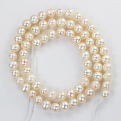 5-6mm white potato freshwater pearl strands,14 inch, about 60 beads,0.6mm hole