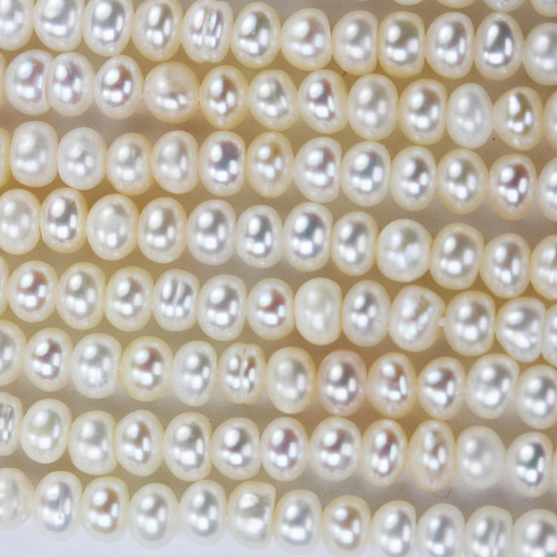 Freshwater pearl strand, white,4*3mm potato shape, 14 inches, 0.5mm side drilled hole, about 150pcs pearl