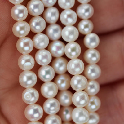 5-6mm white potato freshwater pearl strands,14 inch, about 60 beads,0.6mm hole