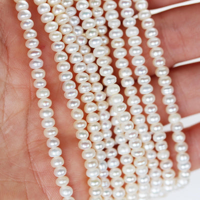 Freshwater pearl strand, white,4*3mm potato shape, 14 inches, 0.5mm side drilled hole, about 150pcs pearl