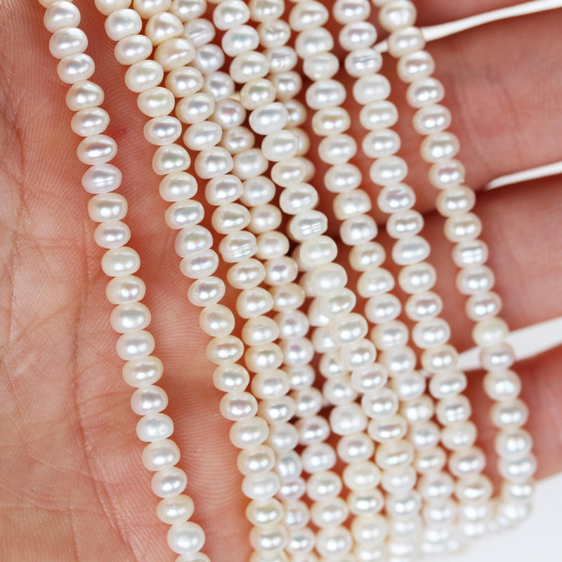 Freshwater pearl strand, white,4*3mm potato shape, 14 inches, 0.5mm side drilled hole, about 150pcs pearl