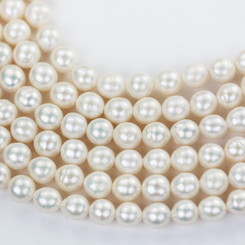 Freshwater pearl strand, white, 6*7mm potato shape, 14.5", 0.8mm hole, about 50pcs pearl