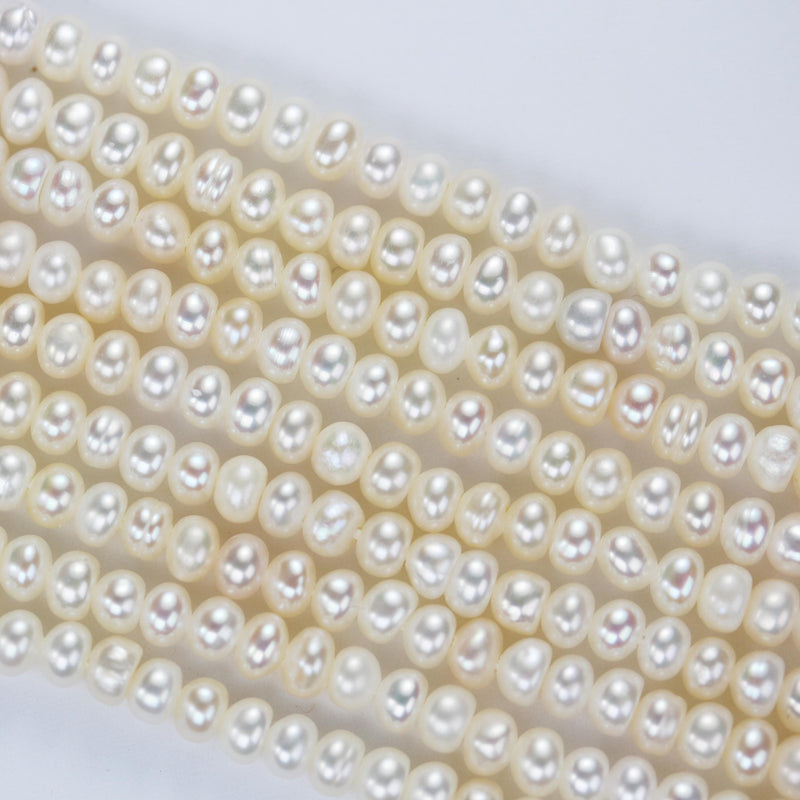 Freshwater pearl strand, white,4*3mm potato shape, 14 inches, 0.5mm side drilled hole, about 150pcs pearl