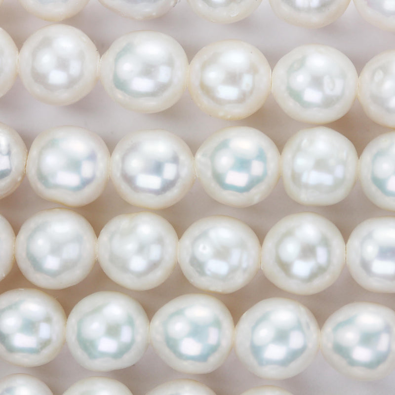 Freshwater pearl strand, white, 6*7mm potato shape, 14.5", 0.8mm hole, about 50pcs pearl