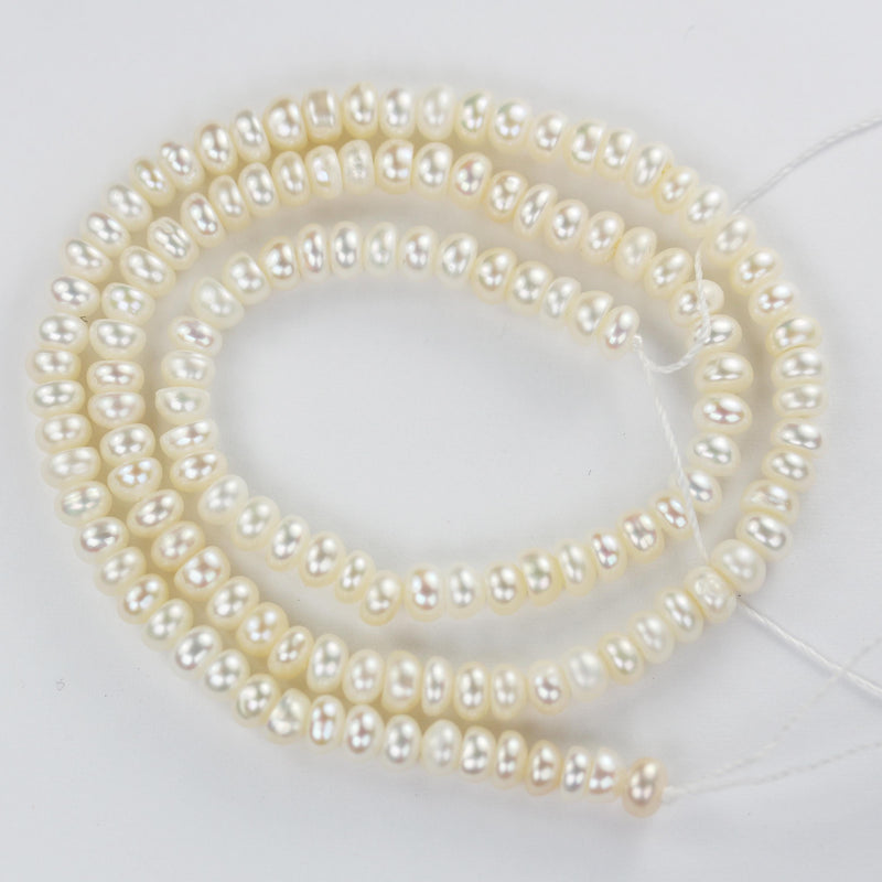 Freshwater pearl strand, white,4*3mm potato shape, 14 inches, 0.5mm side drilled hole, about 150pcs pearl