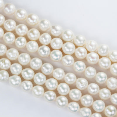 Freshwater pearl strand, white, 6*7mm potato shape, 14.5", 0.8mm hole, about 50pcs pearl