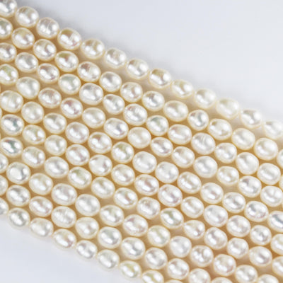 Freshwater pearl strand, white, 6mm*7mm potato shape, 14 inches, 0.8mm hole, about 50pcs pearl