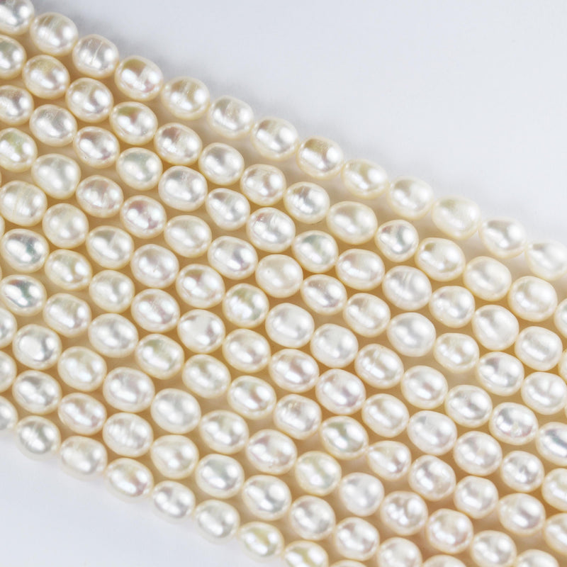 Freshwater pearl strand, white, 6mm*7mm potato shape, 14 inches, 0.8mm hole, about 50pcs pearl