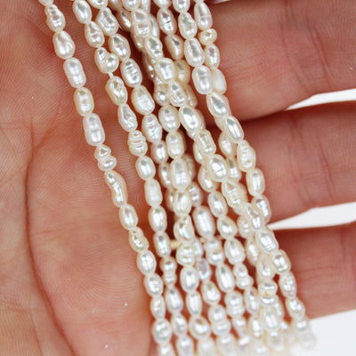 Freshwater pearl strand, white, 3mm*4-5mm potato shape, 14 inches, 0.6mm hole, about 75pcs pearls