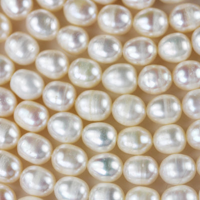 Freshwater pearl strand, white, 6mm*7mm potato shape, 14 inches, 0.8mm hole, about 50pcs pearl