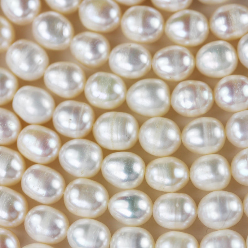 Freshwater pearl strand, white, 6mm*7mm potato shape, 14 inches, 0.8mm hole, about 50pcs pearl