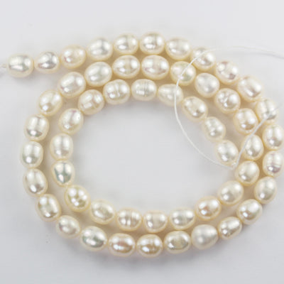 Freshwater pearl strand, white, 6mm*7mm potato shape, 14 inches, 0.8mm hole, about 50pcs pearl