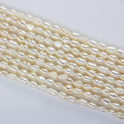 Freshwater pearl strand, white, 3mm*4-5mm potato shape, 14 inches, 0.6mm hole, about 75pcs pearls