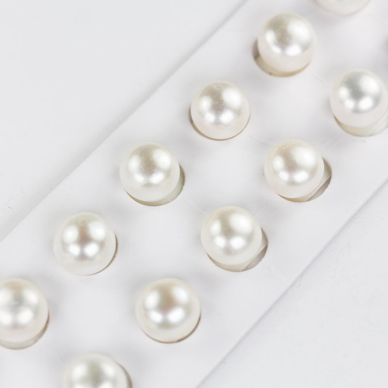 Natural AAAA Freshwater pearl, 12-12.5mm white, 1 pair half drilled button round pearl studs , for making earring/ring , hole 1mm